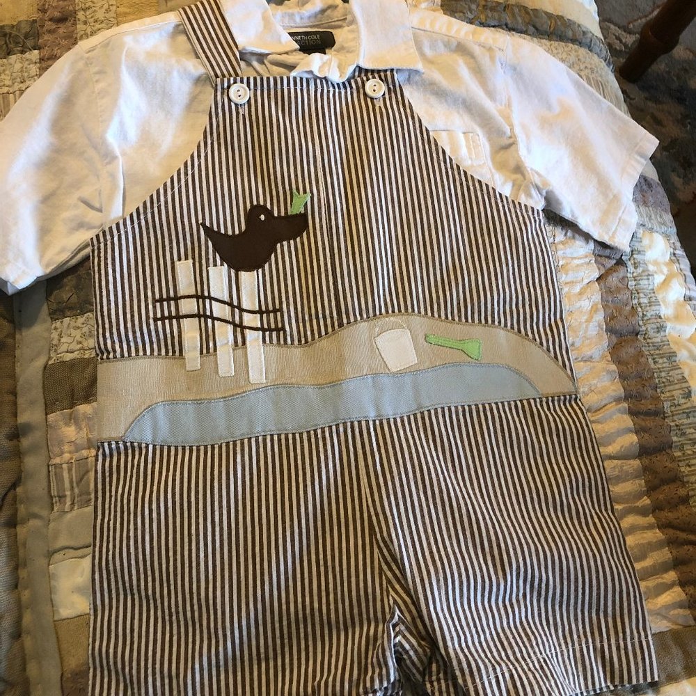 Funtasia Too NEW shortall and Kenneth Cole 100% cotton white shirt size 4T